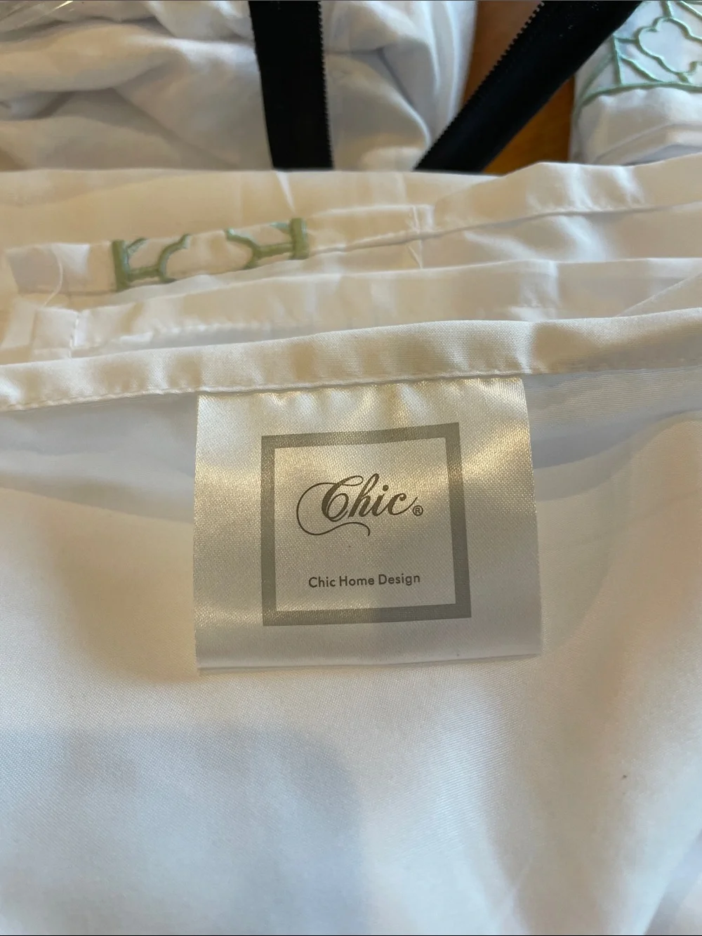 White King Sheet Set with Green Embroidered Border